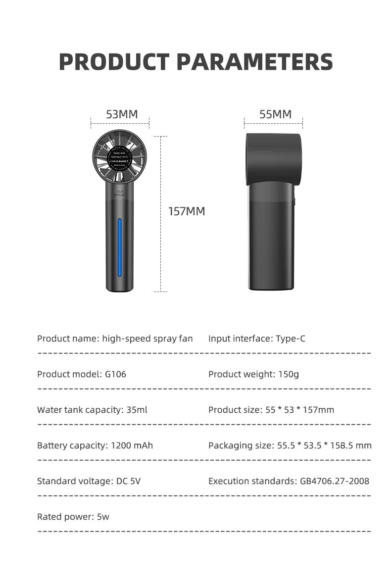 Tragbarer Ventilator mit Sprühnebel